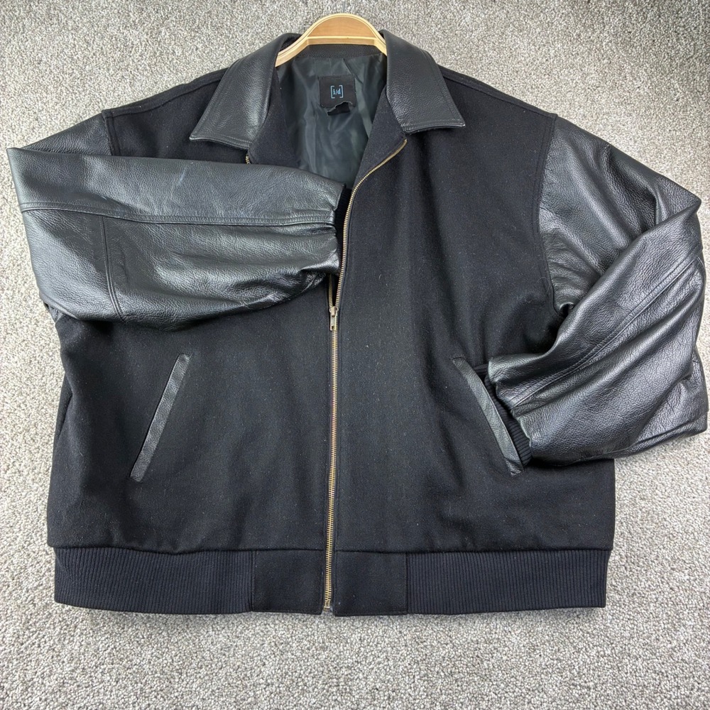 i/d Mens XL NASCAR Recycled Wool Leather Sleeve Varsity Bomber Jacket Retro 90's